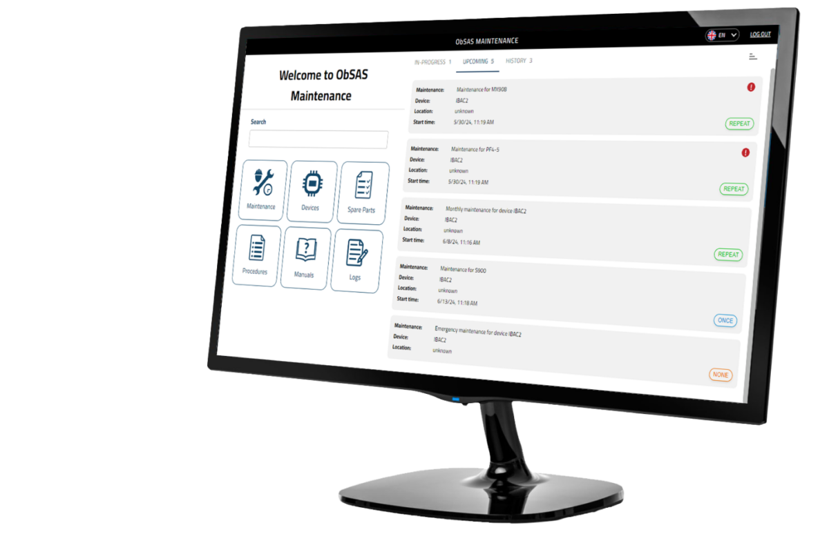 ObSAS ObSAS Maintenance user interface