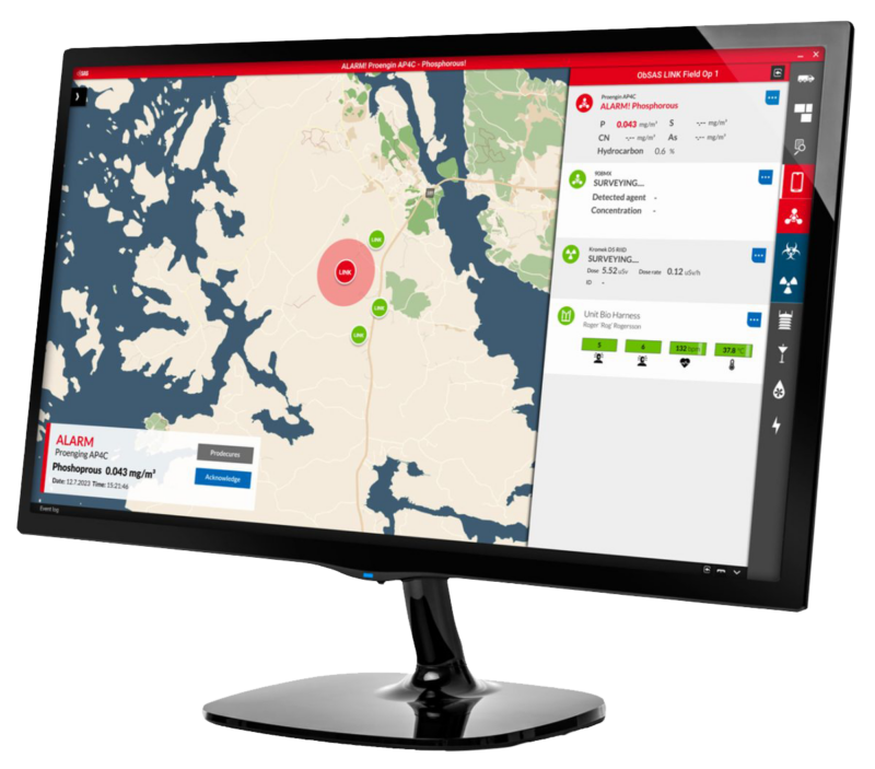 ObSAS Situational Awareness System with ObSAS LINK unit panel open showing realtime movement on the map.